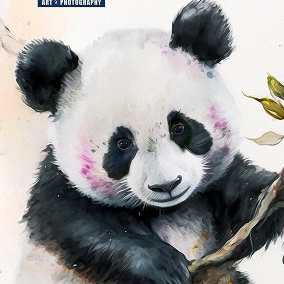 NobleCaptures Other - Baby Panda‎ in a Tree Floral Watercolor Oil Painting Art Print